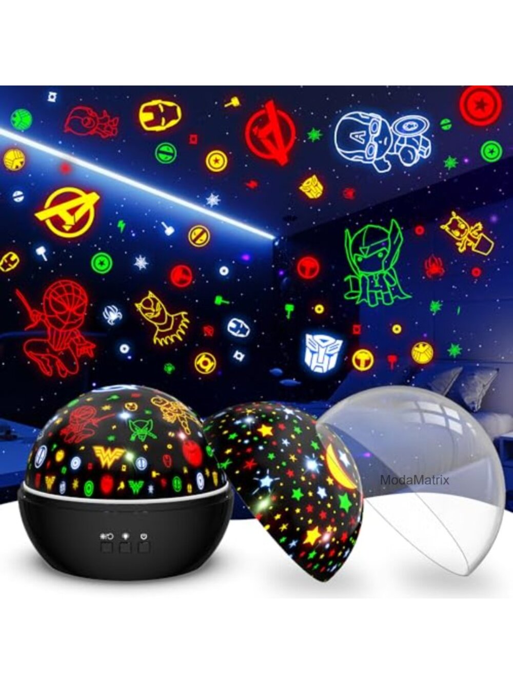 Superhero Night Light Projector for Boys - Star Projector 2-in-1, Kids Room